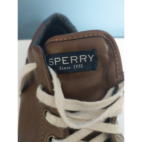 Sperry Boys Memory Foam Lace Up Brown Tuck ltt Leather Casual Sneaker Sz 5M - Picture 7 of 14